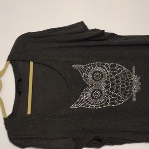 SJS Women's Short Sleeve Shirt 1X Owl Rhinestone